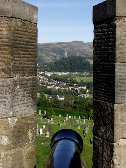 GUNNER'S EYE VIEW 
Looking across the Carse (plain) of Stirling towards the Wallace Monument